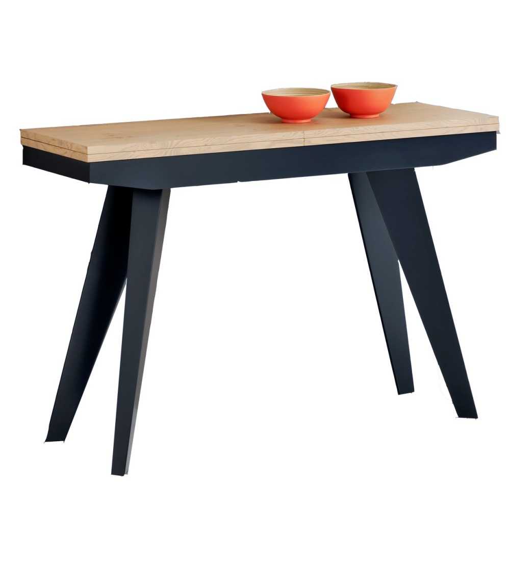 Console Extensible 4 allonges Planches Bois TINO - Salle à Manger Matière  Bois Couleur Bois Couleur secondaire Bois fumé