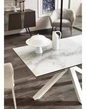 table en céramique marbre blanc brillant  détail plateau