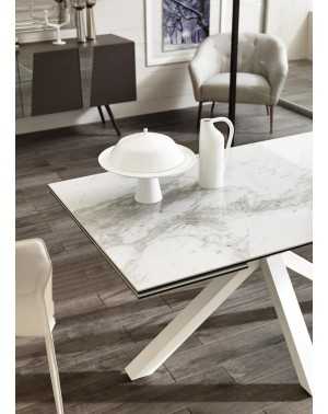 table en céramique marbre blanc brillant détail plateau