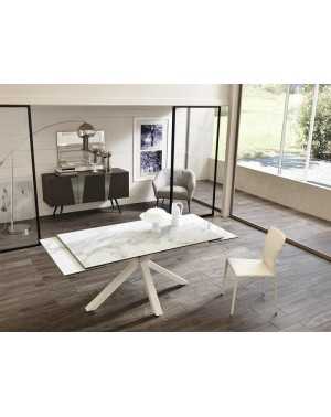 table en céramique marbre blanc brillant avec allonges incorporées