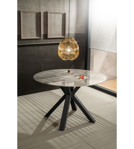 Table ronde Loki, céramique marbre gris, vue d'ensemble