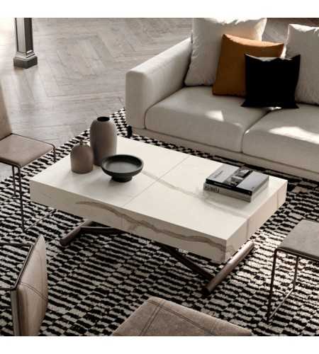 Table relevable Box - Ozzio design - céramique marbre blanc
