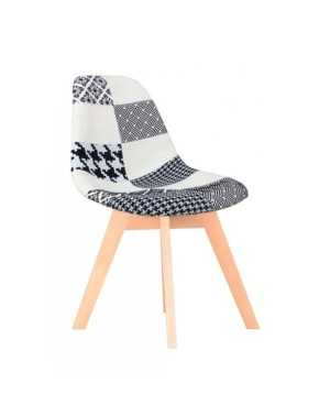 Chaise Scandinave Tissu Patchwork Blanc et Noir