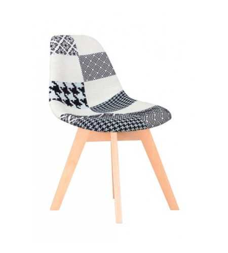 Lot de 4 Chaises Scandinave en Tissu Patchwork Noir et Blanc