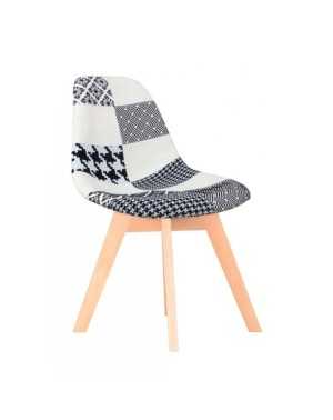 Lot de 4 Chaises Scandinave en Tissu Patchwork Noir et Blanc